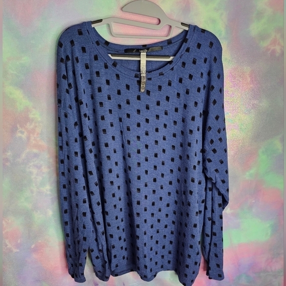 Kensie Women's Blue & Black Dot Print Long-Sleeved Top Size XL - Picture 3 of 11